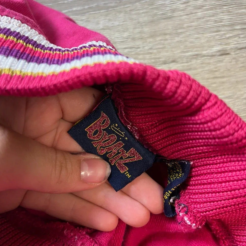 Bratz Track Pants Girls M 7/8 Pink Embroidered Logo Y2K Satin Stripe Joggers